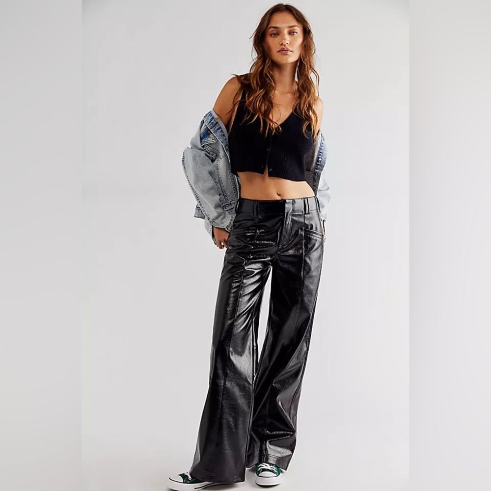 Free People Black Straight Leg Pants